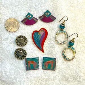 Laurel Burch Four Earrings & Pin Signed by Vintage Designer’s Prized Collection!